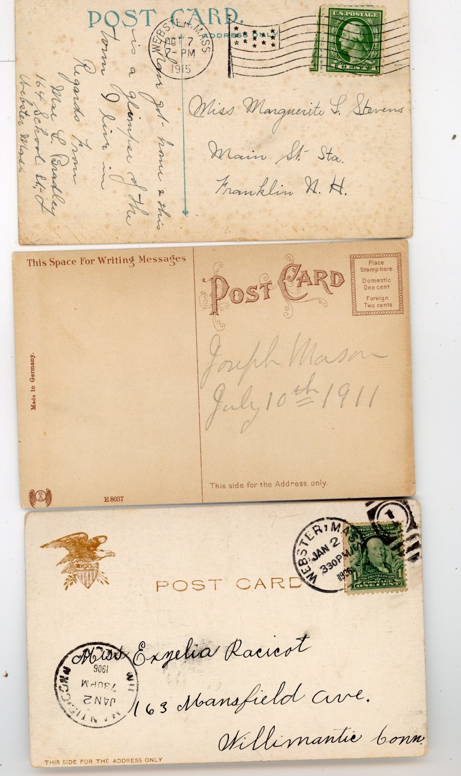 lot of 5 pre-1915 Webster MA postcards, street scenes