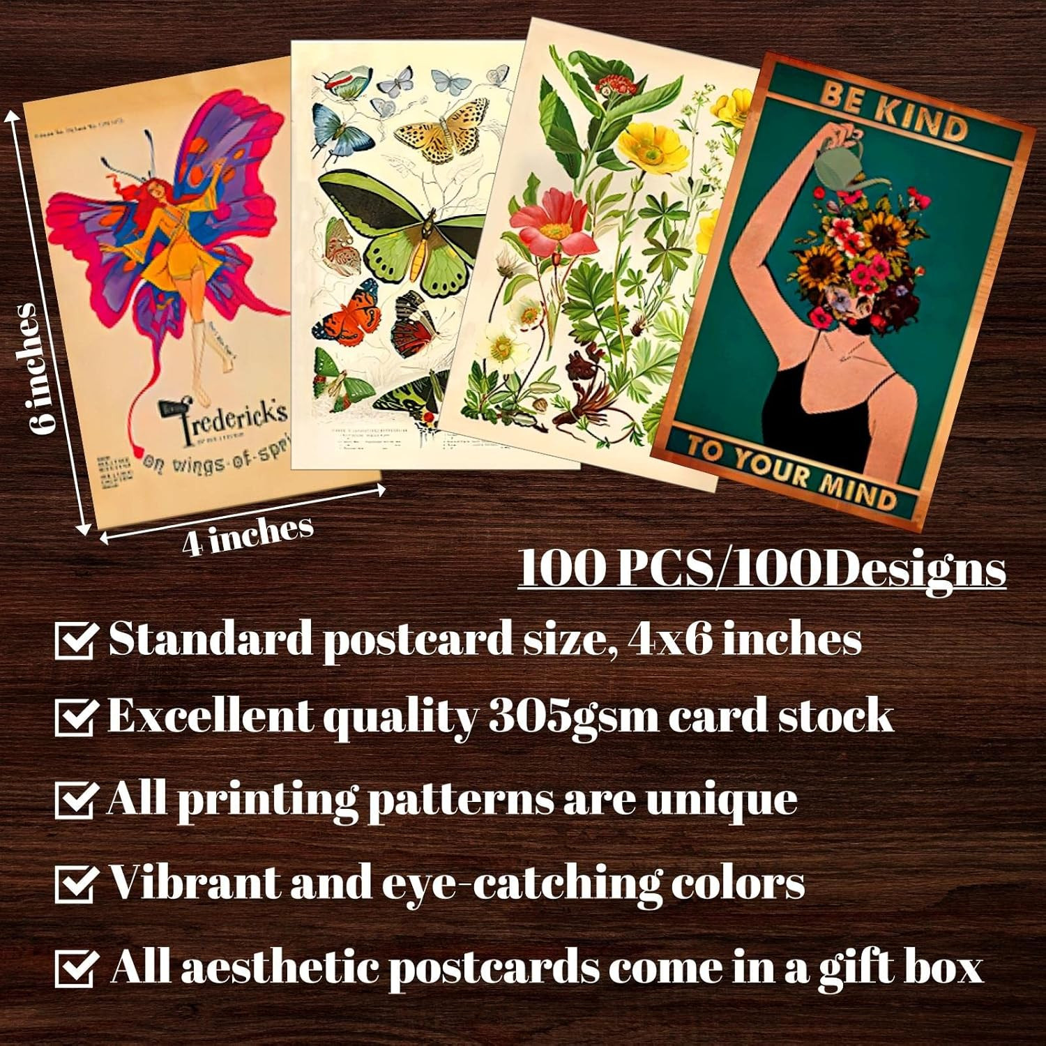 100 PCS Vintage Postcard Set,Post Cards for Mailing 4X6 Retro Style Cottagecore