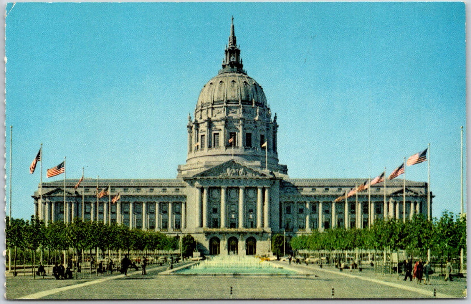 San Francisco USA Vintage City Hall And Civic Center Fountain Flags Postcard