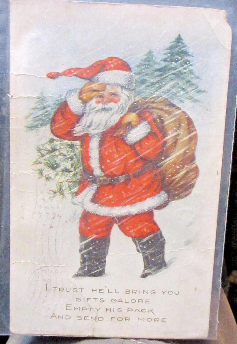 c1918 Santa Christmas Postcard Poem & Invitation Westchester Mass Jersey City
