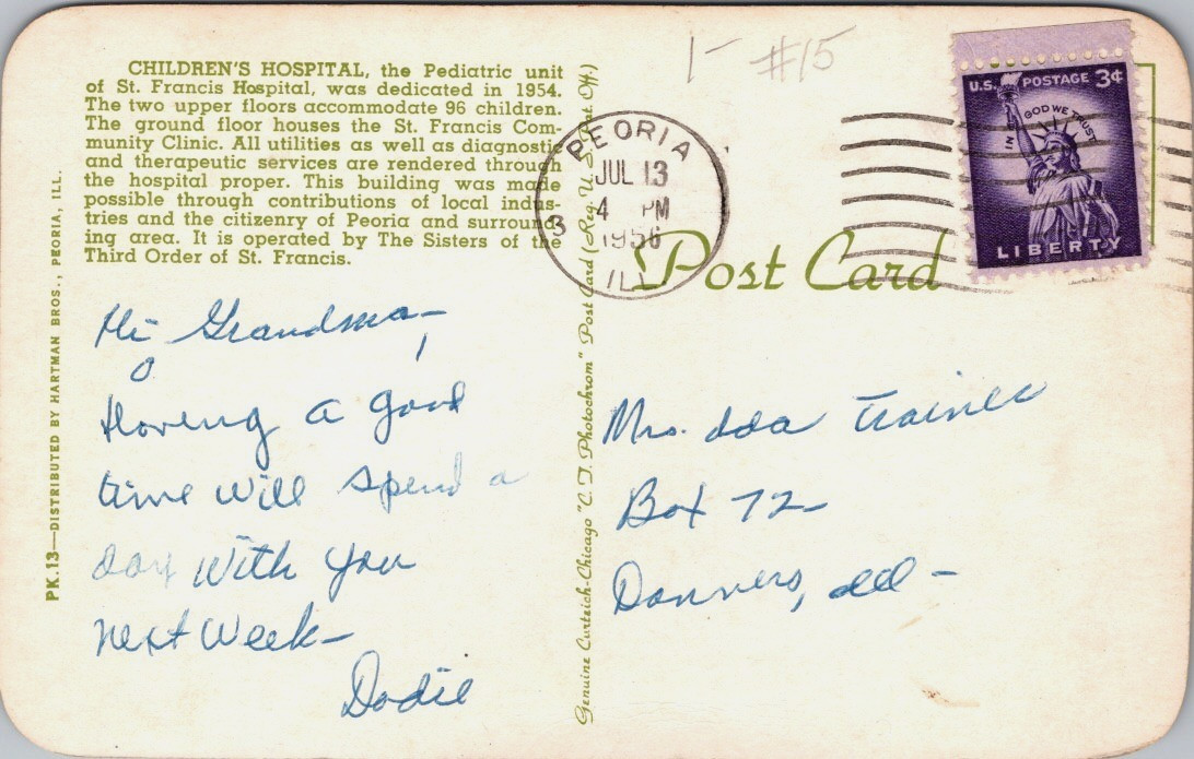 Pediatric Unit St. Francis Children’s Hospital, Peoria Illinois Postcard
