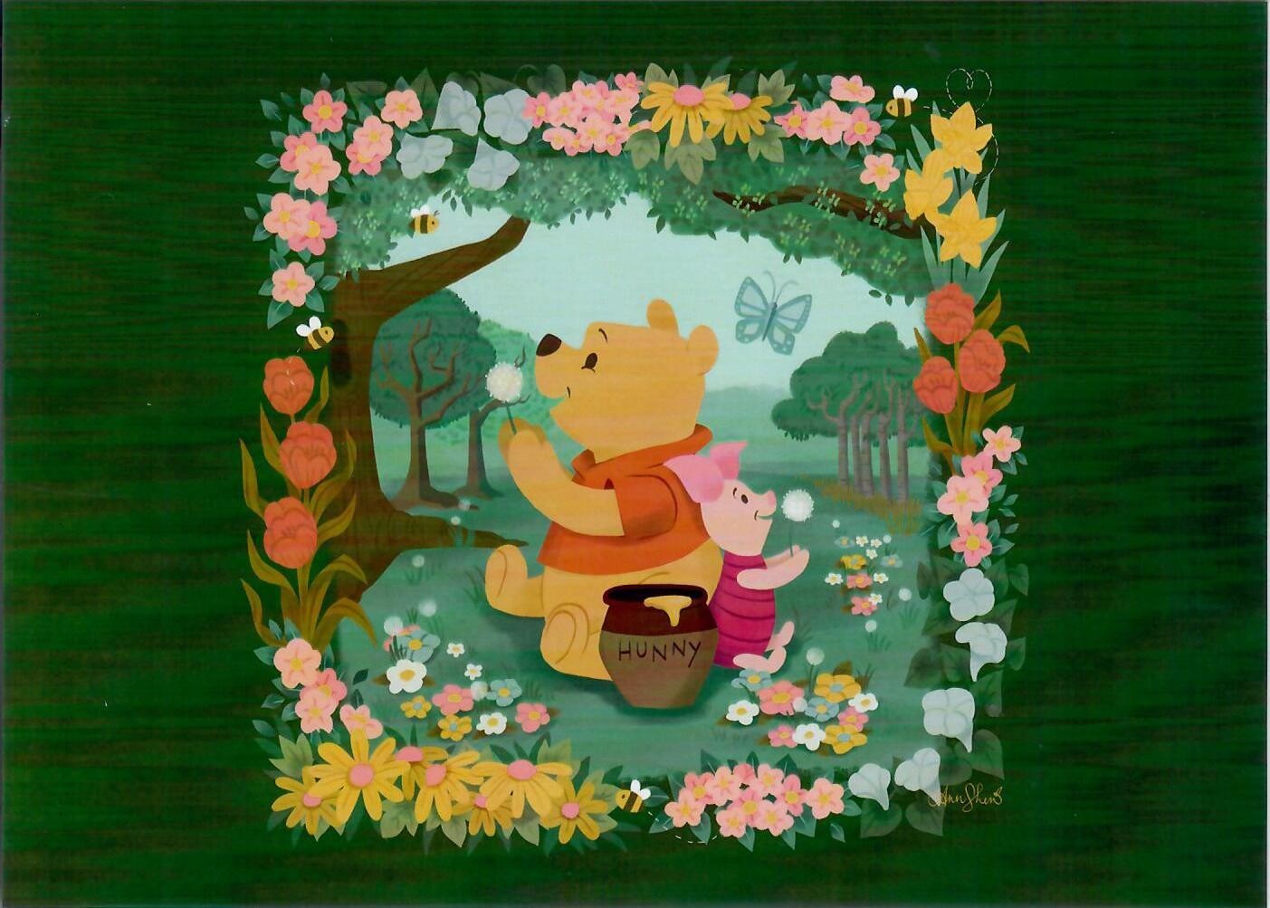 2026 Disney Parks Ann Shen Spring Wishes With Pooh & Piglet 5×7″ Postcard