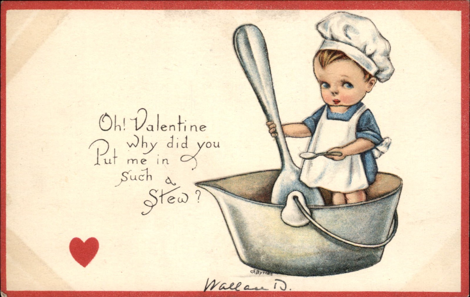 Valentine’s Day Little Cook in Mixing Bowl Gibson c1900s-10s Vintage Postcard