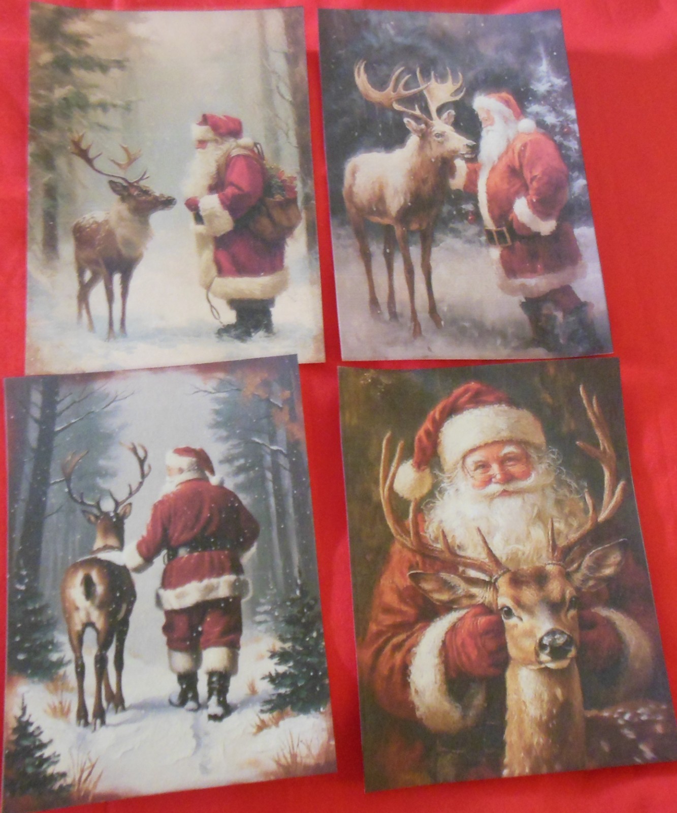 Set of 16 LARGE Santa & Reindeer–junk journal-cards-emphera-decopage- etc