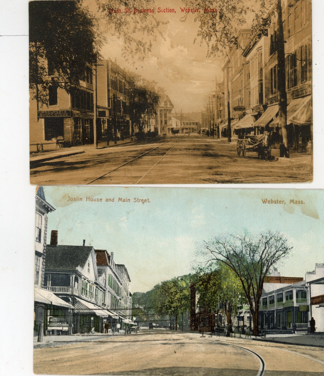 lot of 5 pre-1915 Webster MA postcards, street scenes