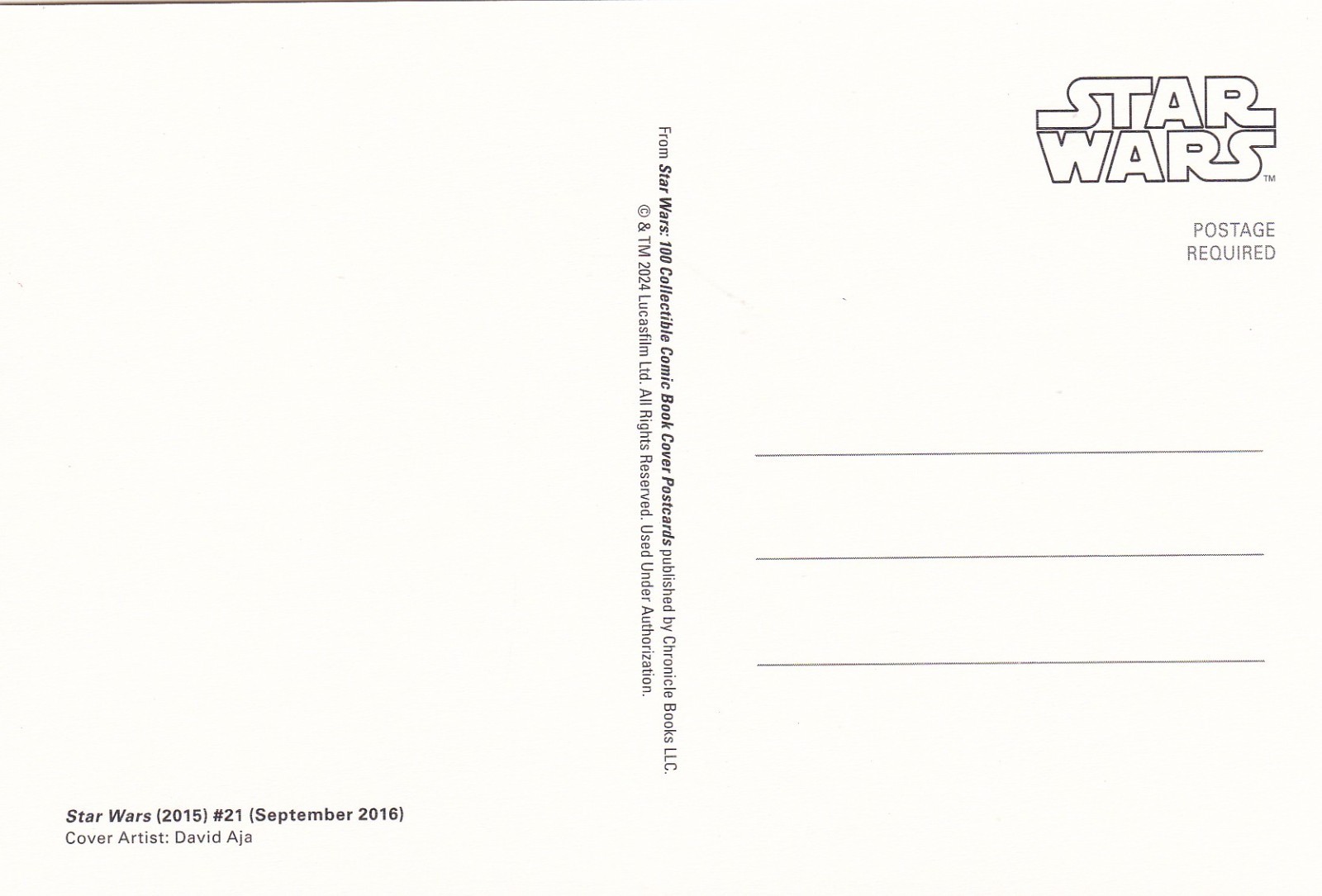 Star Wars Issue #21 Marvel Comic Book Cover September 2016 Postcard 2024