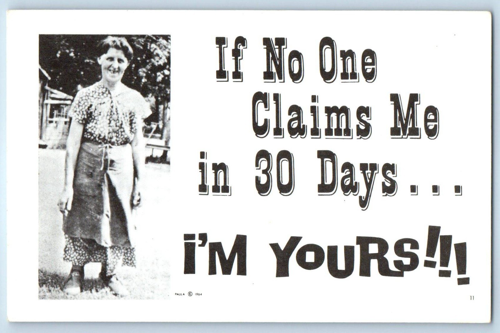 c1930’s Humor Woman If No One Claims Me In 30 Days I’m Yours Vintage Postcard