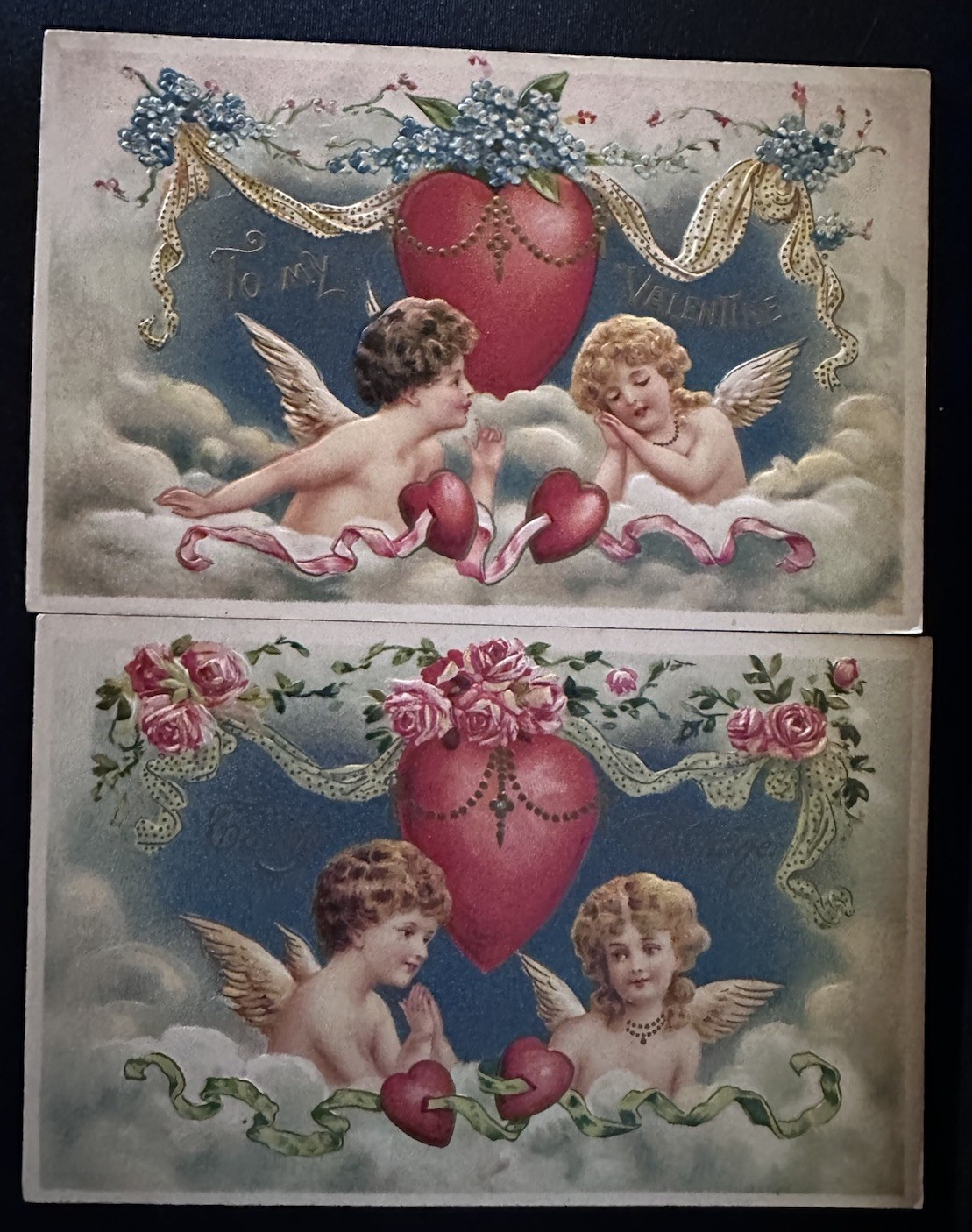 Lot of 2~Cupids with Hearts & Flowers~Vintage~ Valentine’s Day Postcards~r120