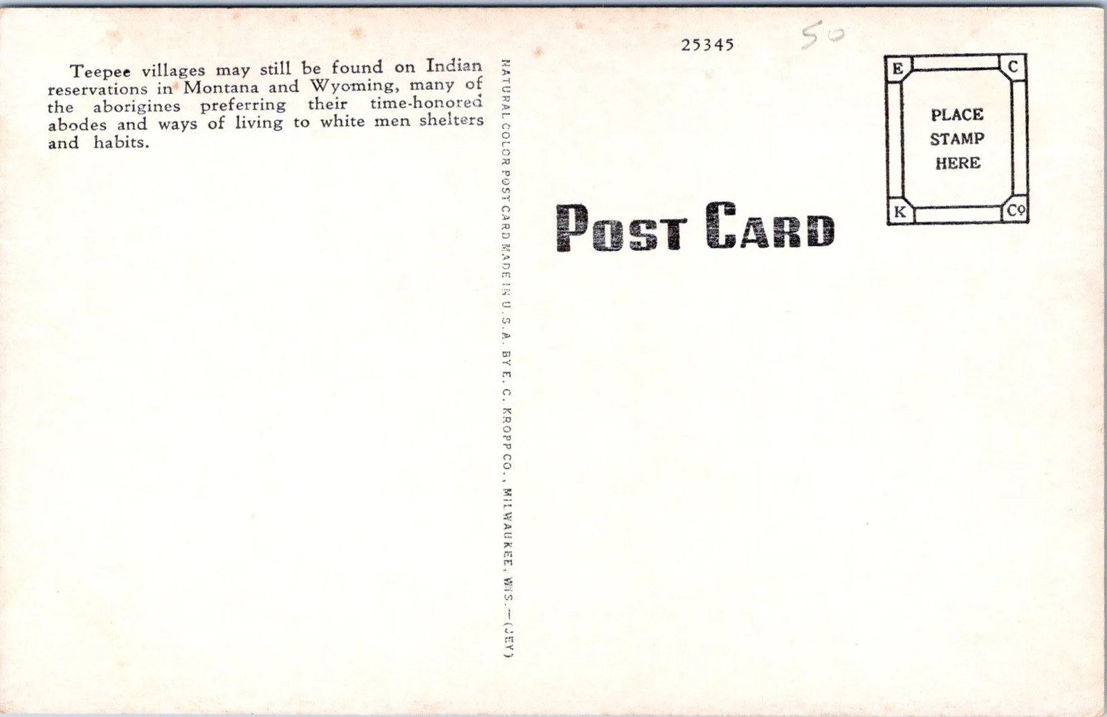 Western United States, United States – Teepees Postcard