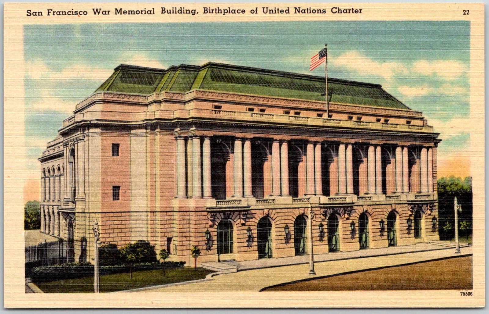 San Francisco USA War Memorial Building UN Charter Site Postcard