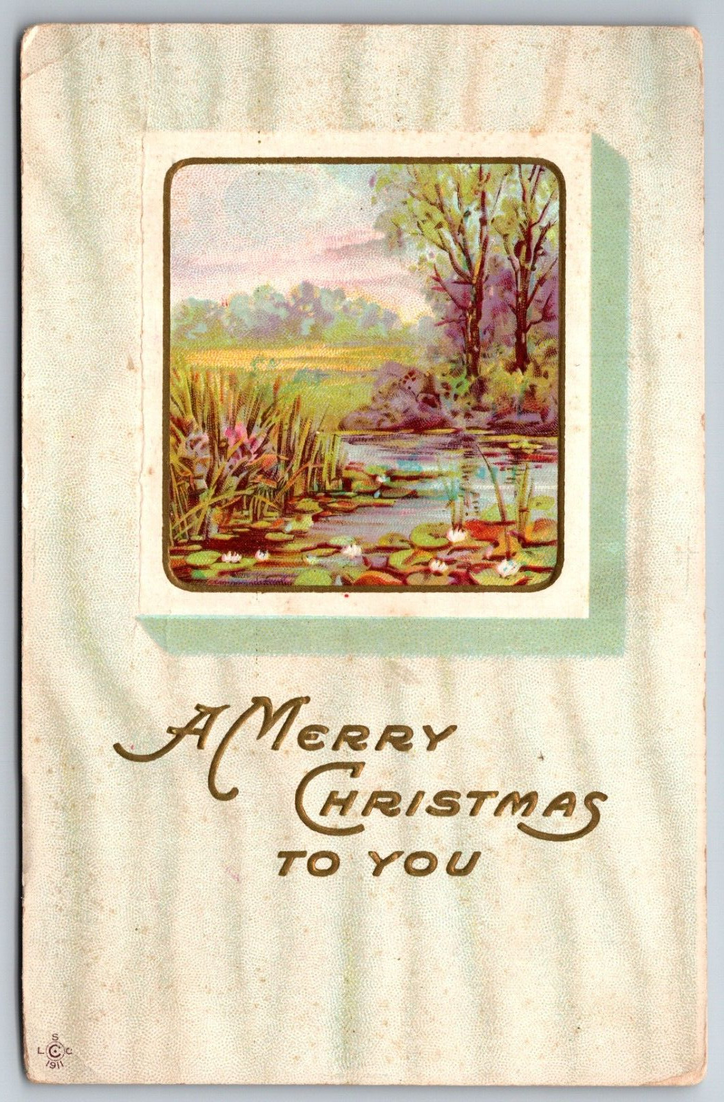 Merry Christmas Water Lilies Trees 1917 Green Village NJ Sunday School Postcard