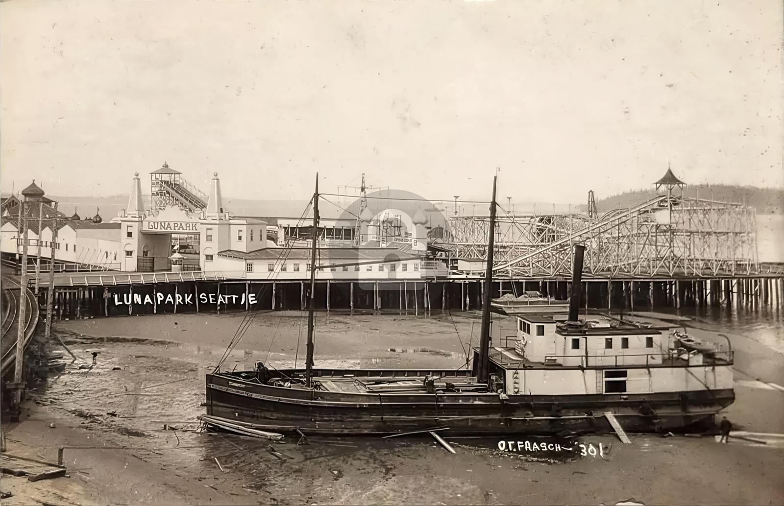 Seattle WA Luna Amusement Park Roller Coaster 1908 RPPC Photo Postcard COPY