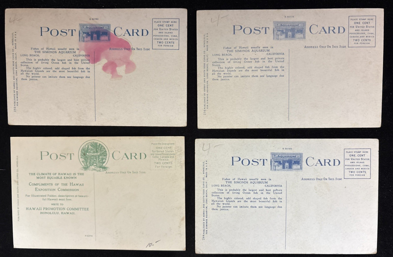 Postcard Lot of 4 Fishes of Hawaii Simonds Aquarium Long Beach CA Expo. Comm.
