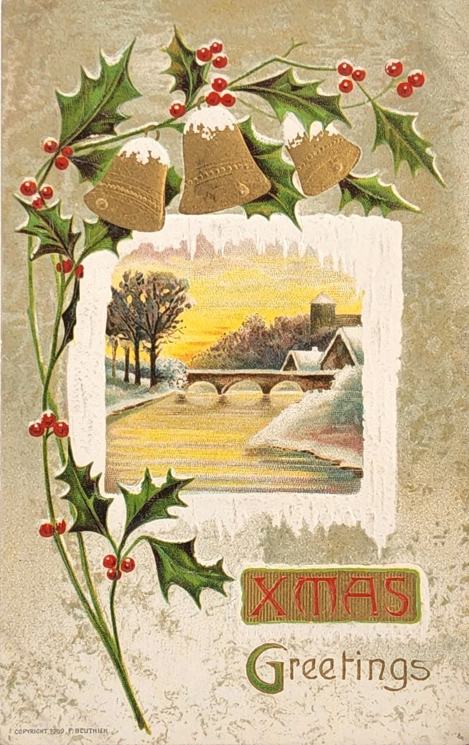 c1909 Christmas Greetings Picture Postcard – Christmas Greetings ~ #-9736
