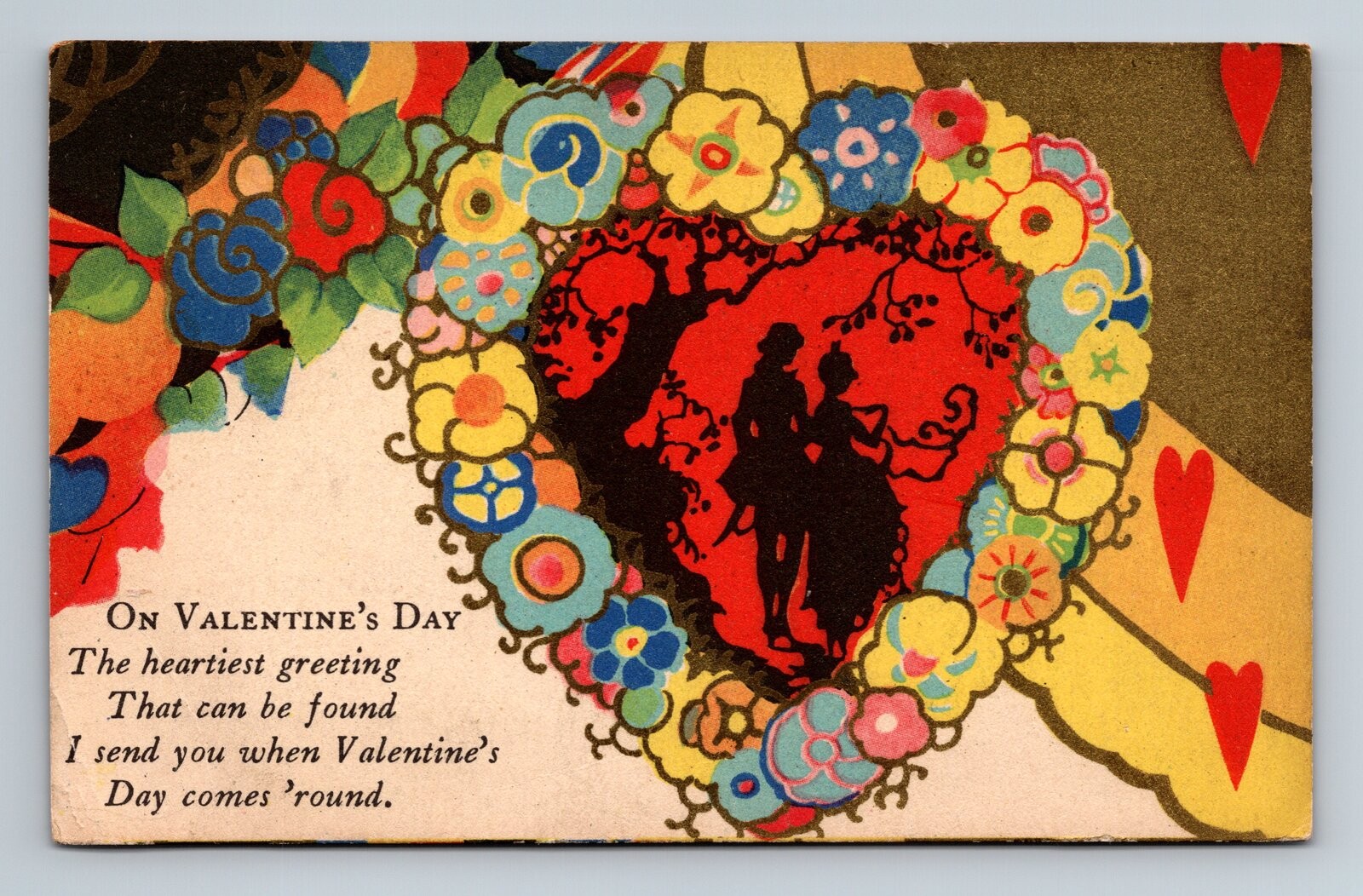Flowery Heart Artsy Flowers Poem Vintage Valentine’s Day Postcard