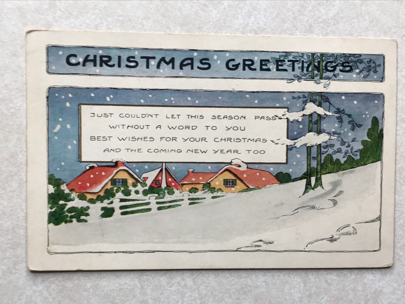 P1439 Vintage Postcard Christmas Greetings Winter Village Snowy Landscape