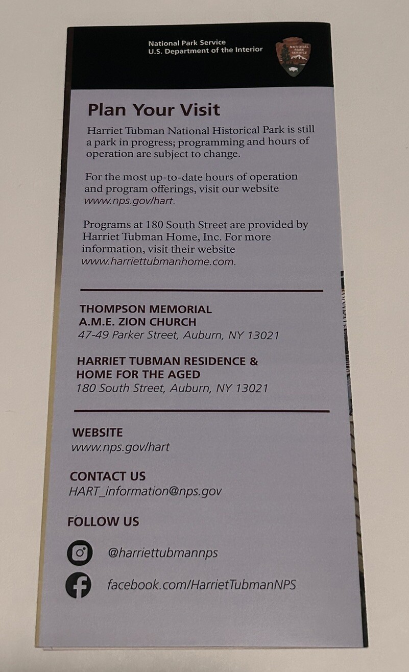 Harriet Tubman National Historical Park NEWEST VERSION Unigrid Brochure New York