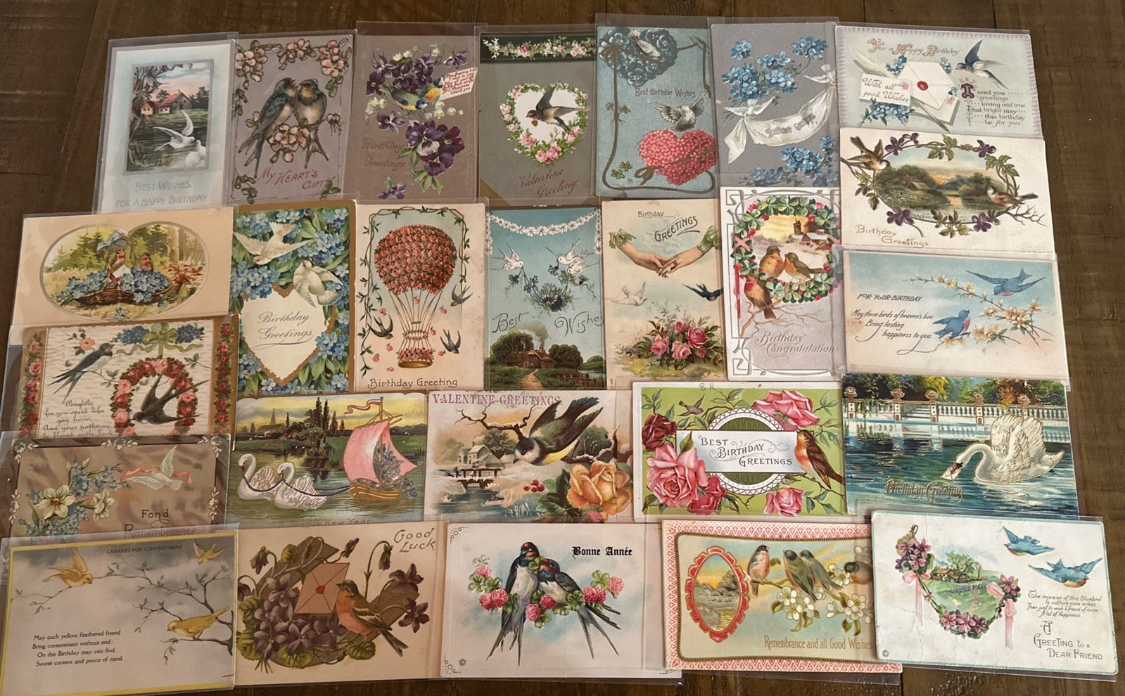 Lot of 25 Vintage Greetings Antique~Postcards with Bird~BIRDS~ in sleeves-r818