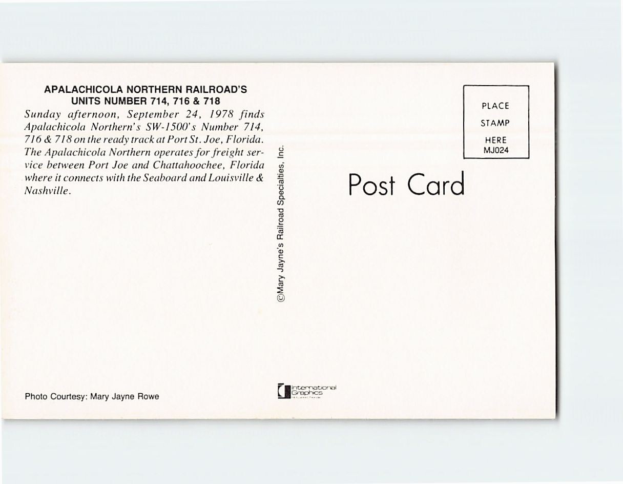 Postcard Apalachicola Northern Railroad’s Unit Number 714 716 & 718