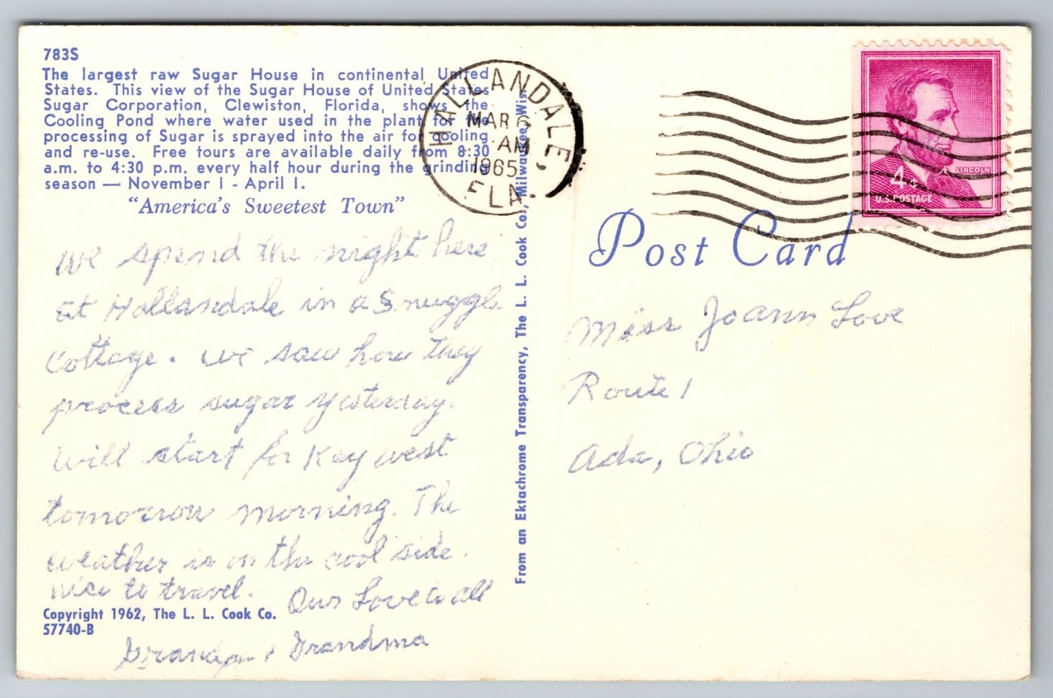 Vintage 1962 Florida United States Sugar Corp Cooling Pond Postcard