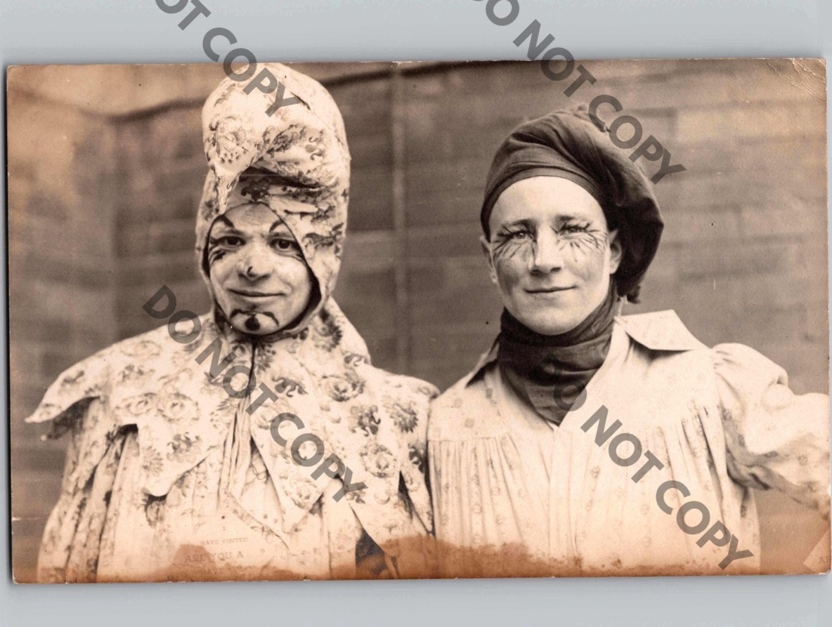 WOW c1910 Creepy Clowns Candid Jester Circus Gay Interest Int RPPC Real Photo