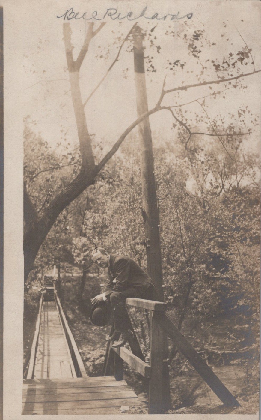 Bill Richards Wooden Slide Chute Autumn 1910s Antique – RPPC Photo Postcard