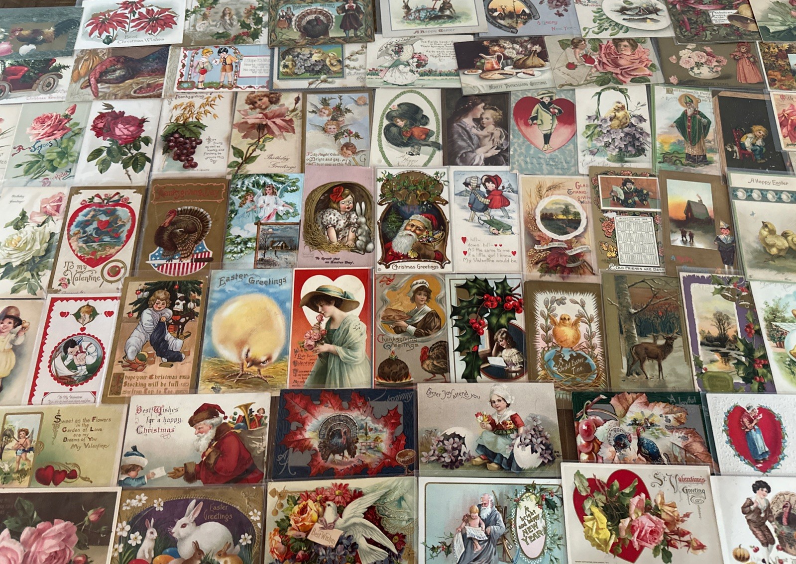 Huge~Lot of 100 Antique 1900’s Holidays Greetings Postcards~2 Santa’s~in sleeves