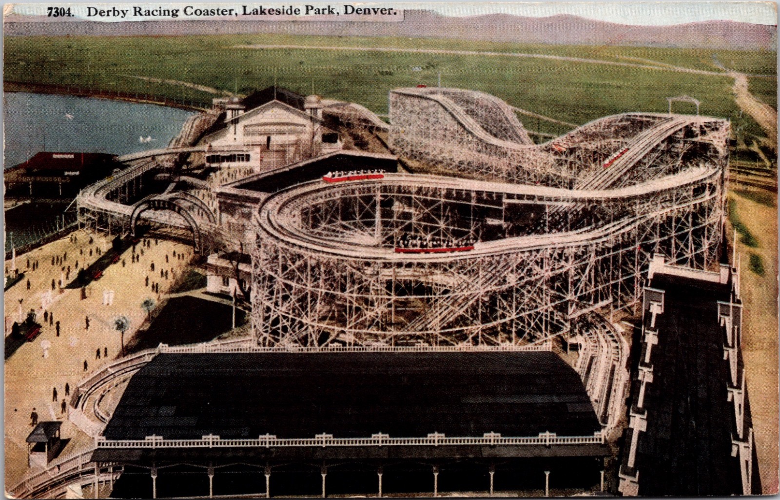 Derby Racing Coaster Lakeside Park Denver Colorado 1910 Postcard