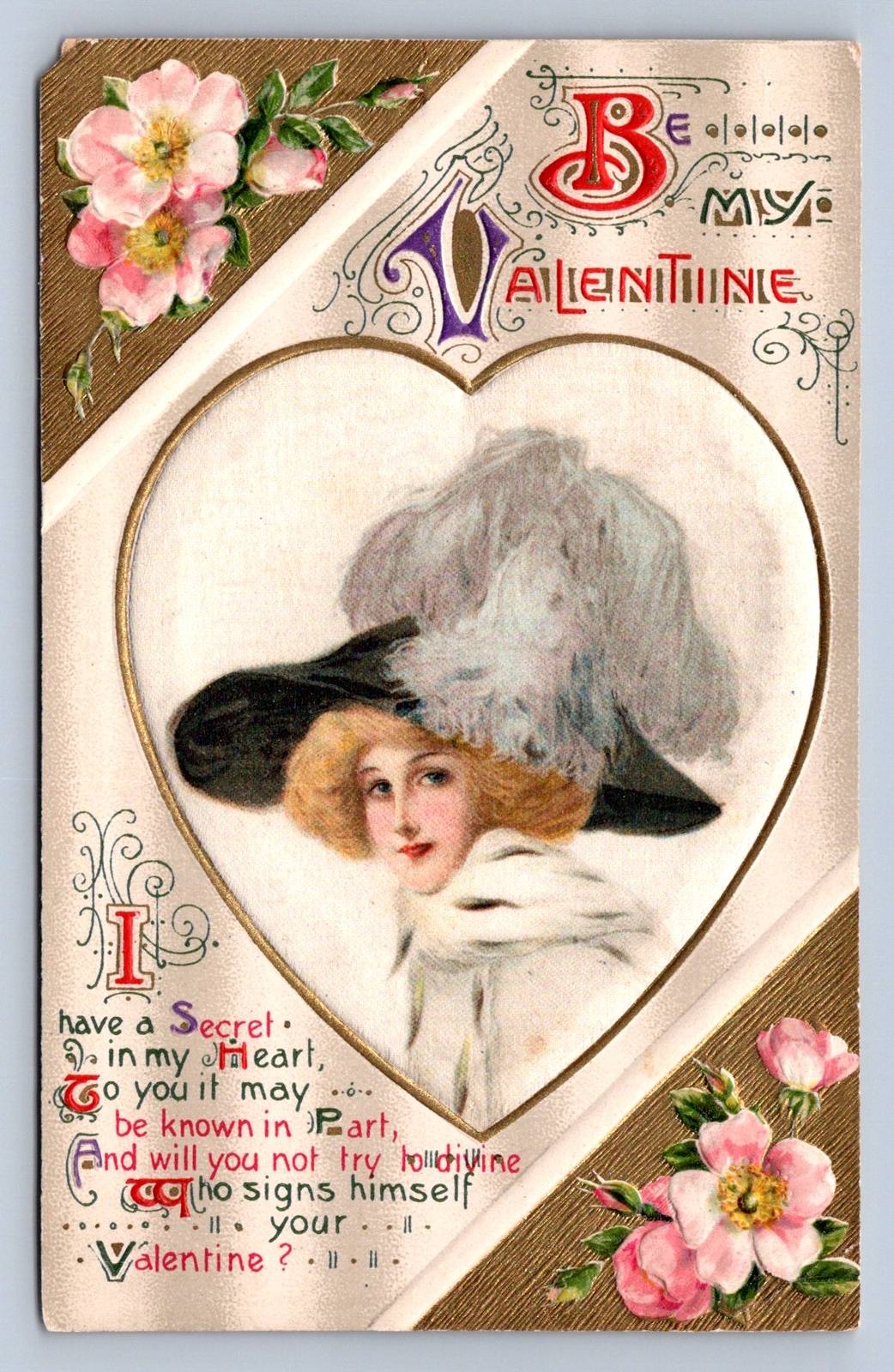 J93/ Valentine’s Day Love Holiday Postcard c1910 SILK Pretty Woman 505