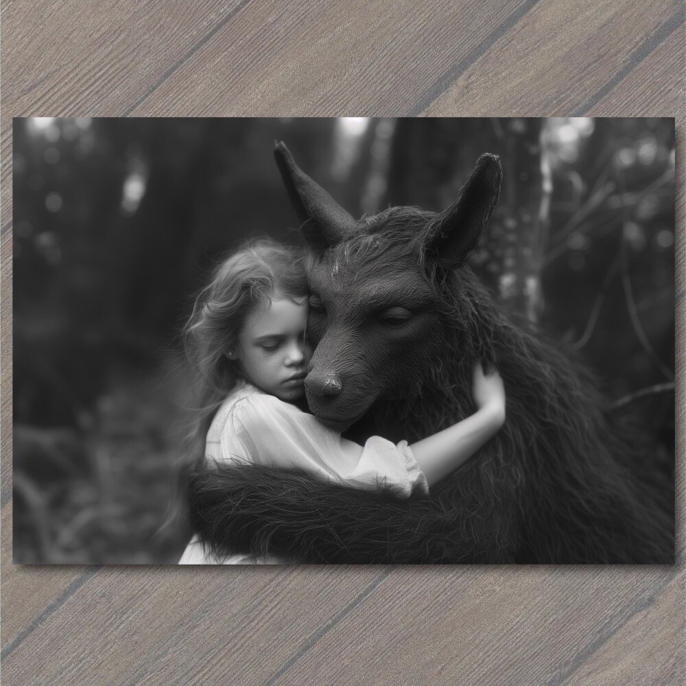 POSTCARD Girl Monster Weird Creepy Imaginary Friend Nightmare Scary Unusual Pet