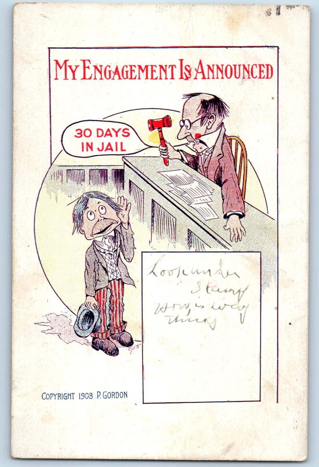 1908 Humor My Engagement Is Announced 30 Days In Jail Union Star MO Postcard