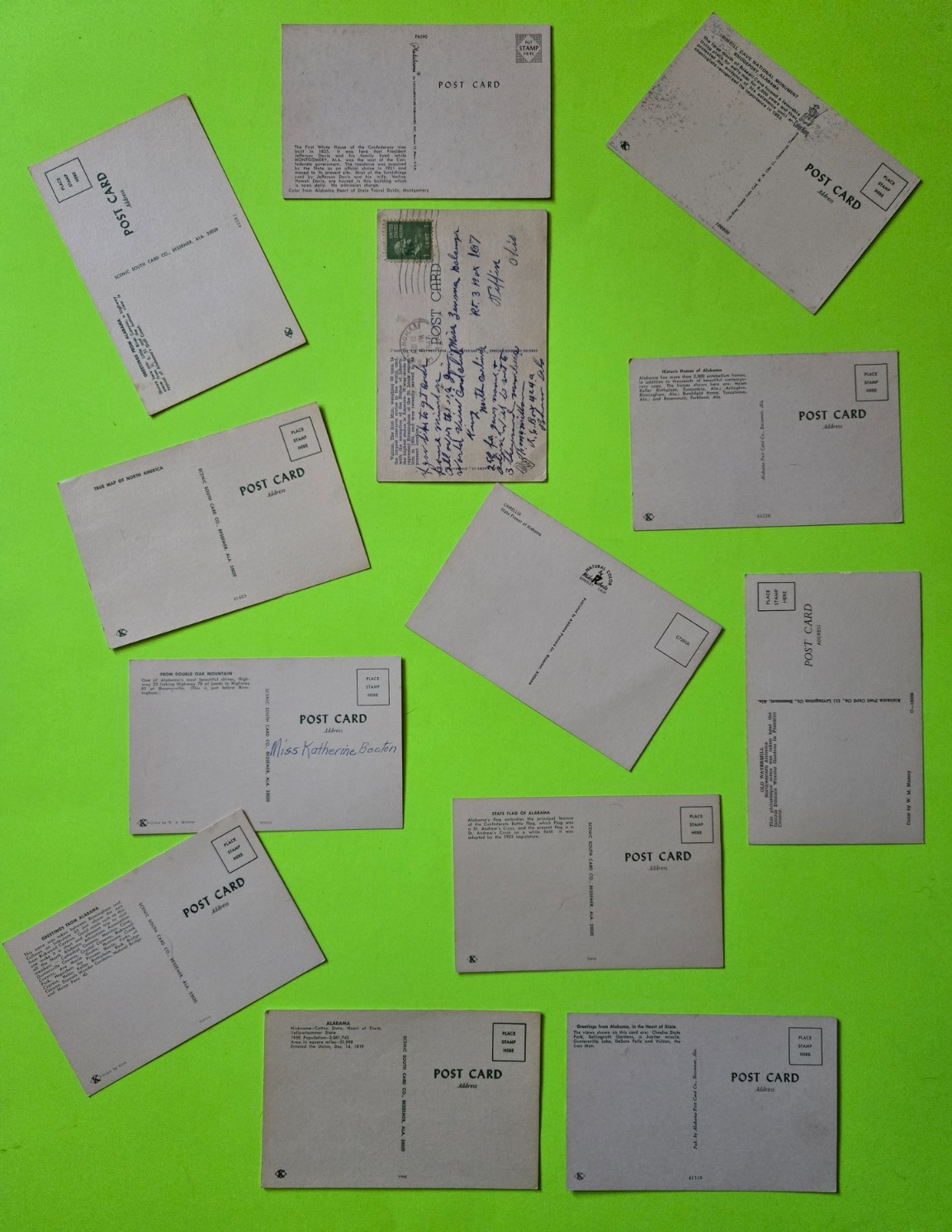 Lot of 13 vintage unposted (with one exception) postcards of Alabama – 1960s