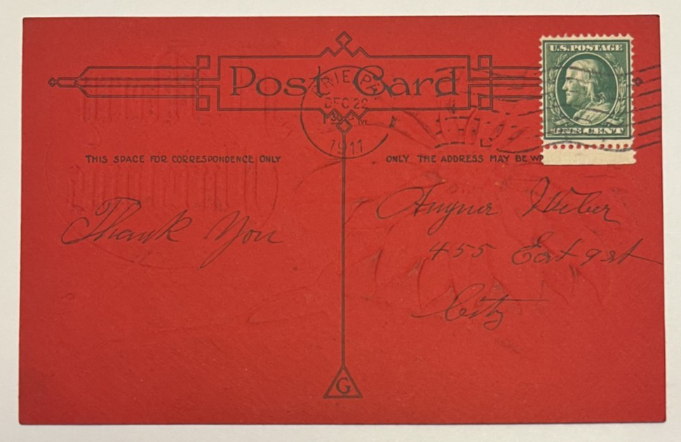 1911 A Merry Christmas, Poinsettia Flower, Embossed, Vintage Red Postcard