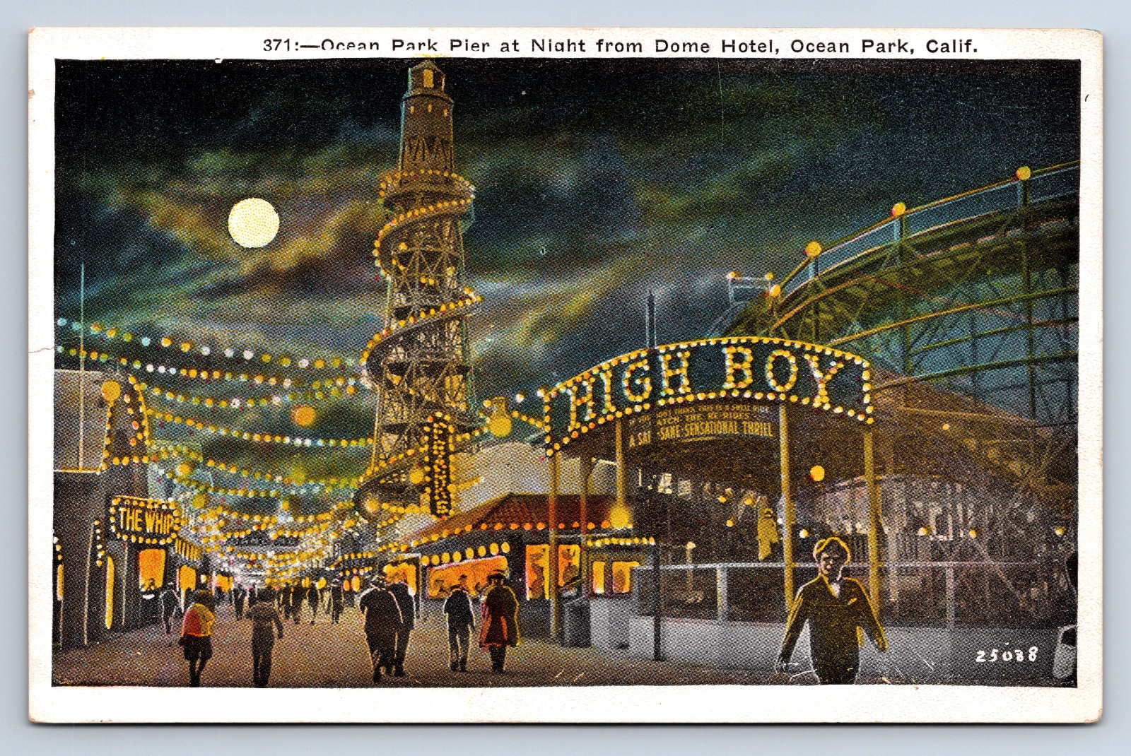 Vintage Postcard Ocean Park CA Ocean Park Pier at Night Roller Coaster AA3