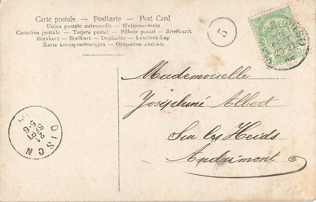 Postcard Woman Ribboned Sleeves White Dress French Text DB