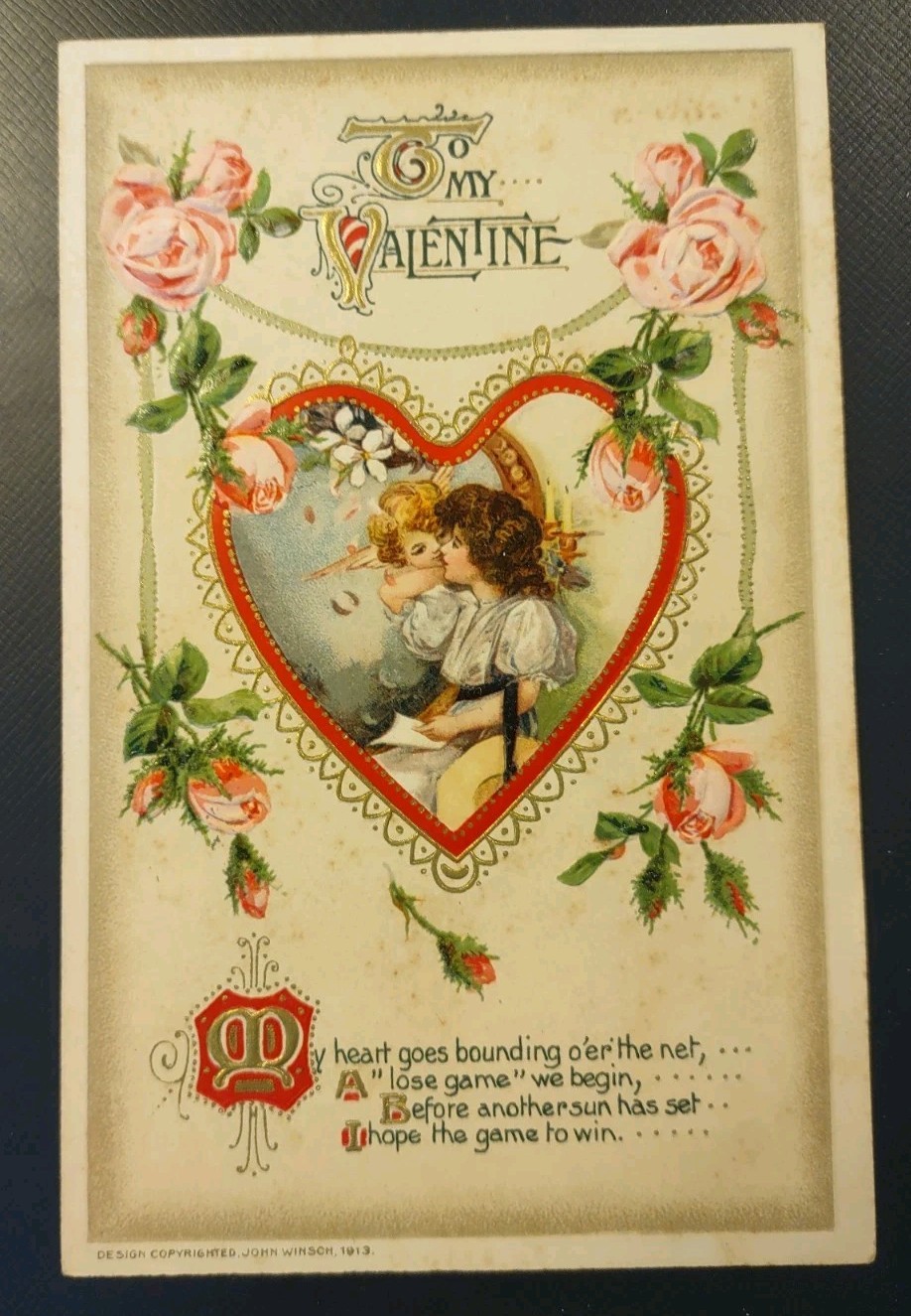 2 1910s Antique Valentine’s Day Postcards John Winsch Valentine Cards