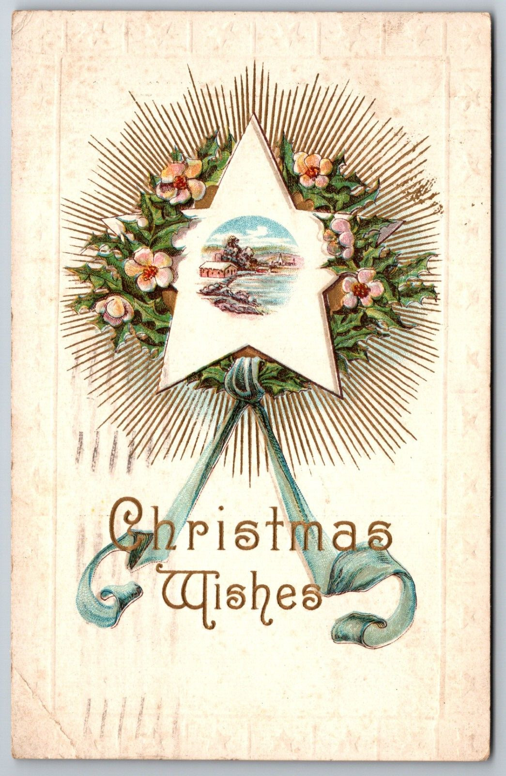 Christmas Flowers Holly Star Village Scene 1917 Madison New Jersey NJ Postcard