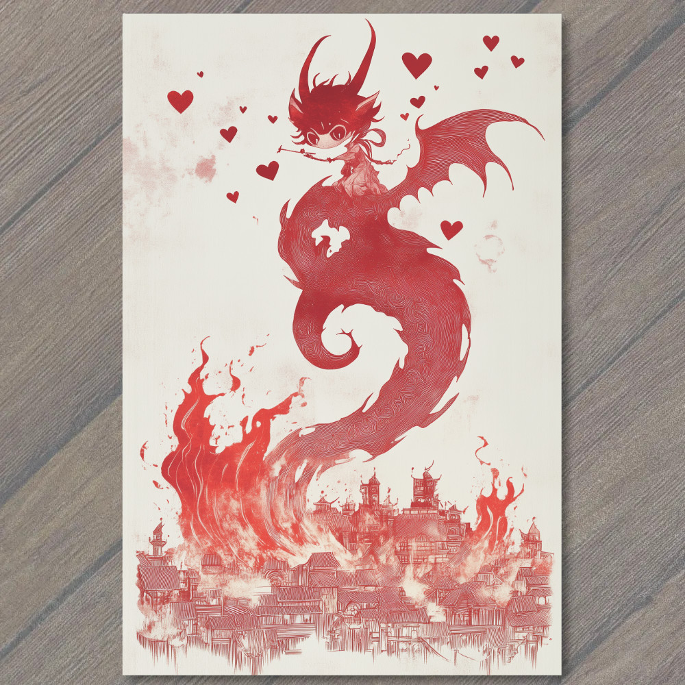 POSTCARD Fiery Red Sea Creature Detailed Ink Art Fantasy Aquatic Magic Monster