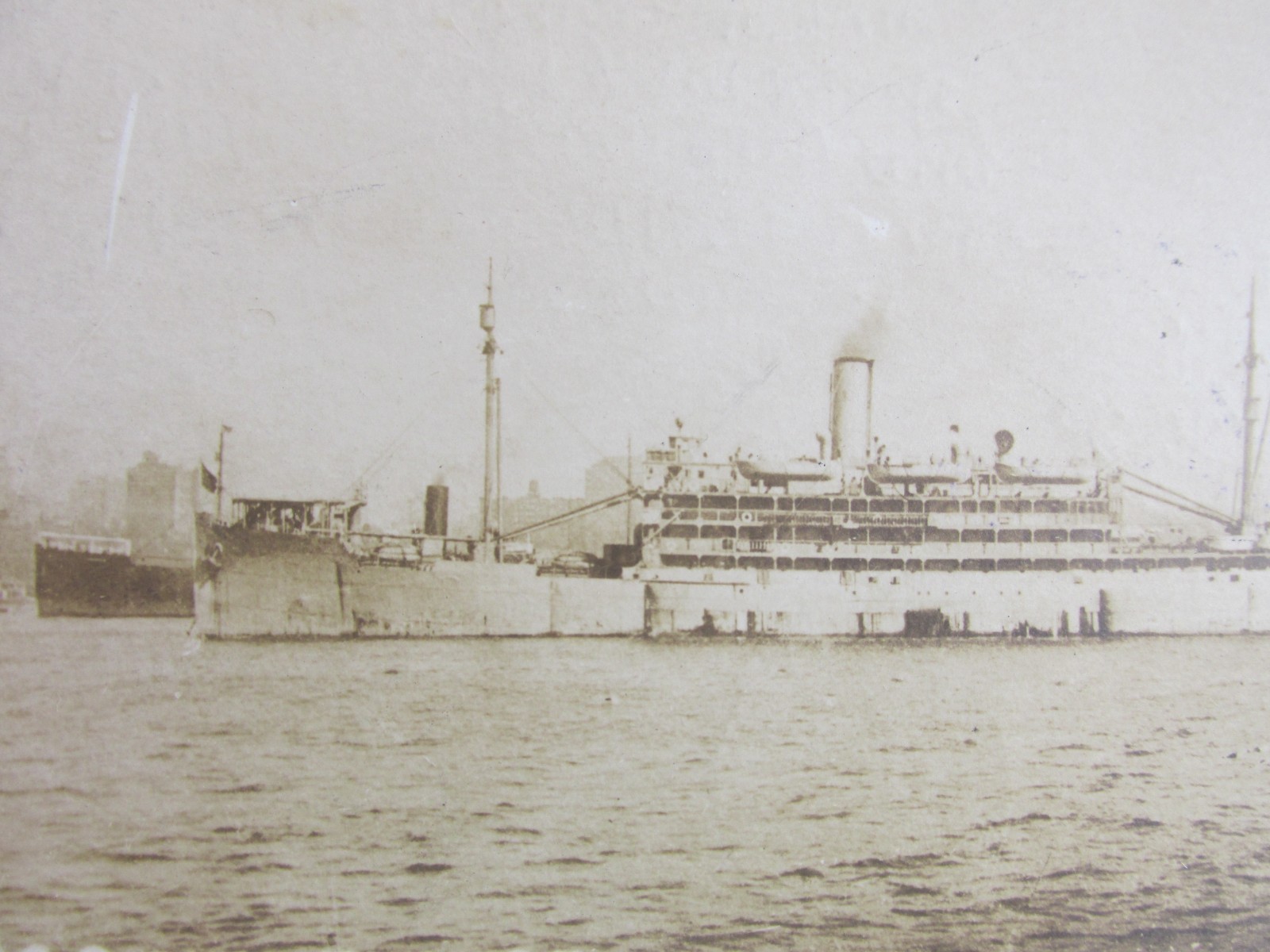 1919 RPPC REAL PHOTO POSTCARD USS SANTA TERESA NAVY TRANSPORT SHIP camp Merritt