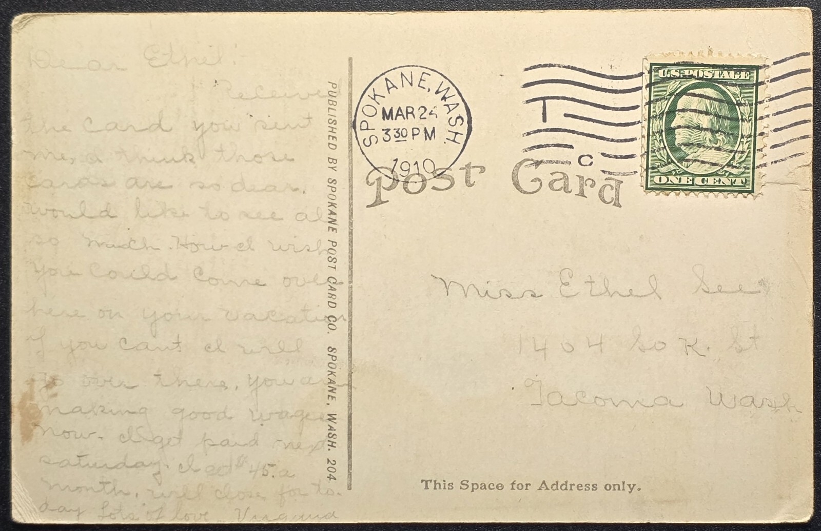 1910 Spokane WA – The Chutes Natatorium Park Early Amusement Ride – Postcard