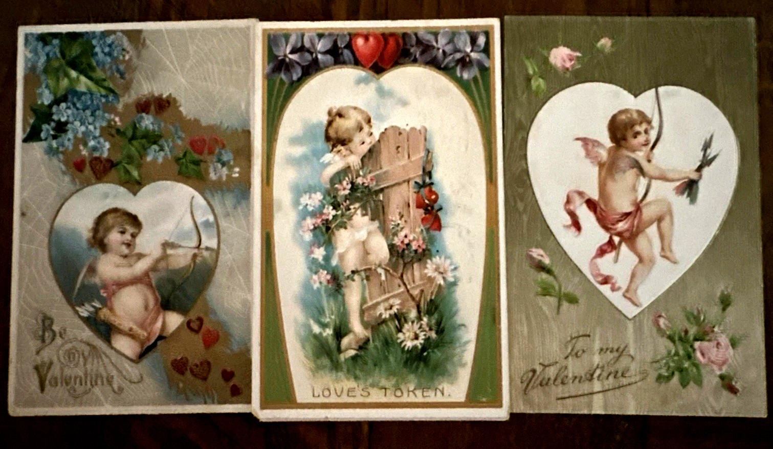 Lot of 3~Cupids with Hearts & Flowers~Vintage~ Valentine’s Day Postcards~m208