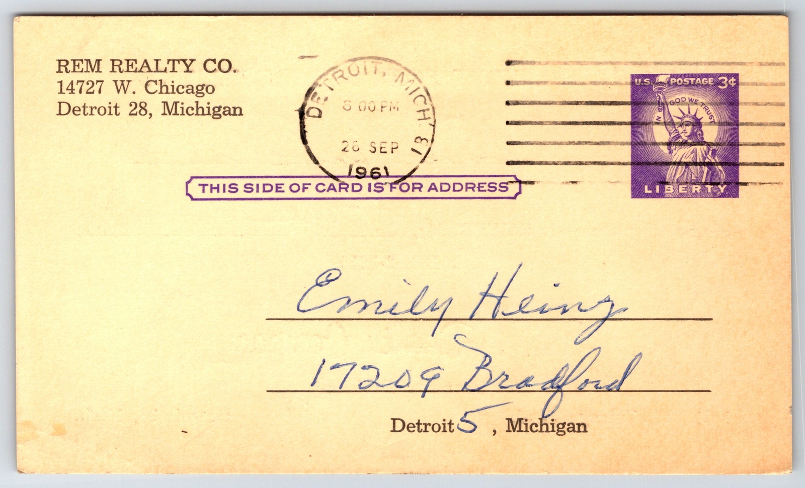 Detroit MI~Rem Realty~Mr Frye: Buyer For Heinz Property Larchmont Street~1961 PC