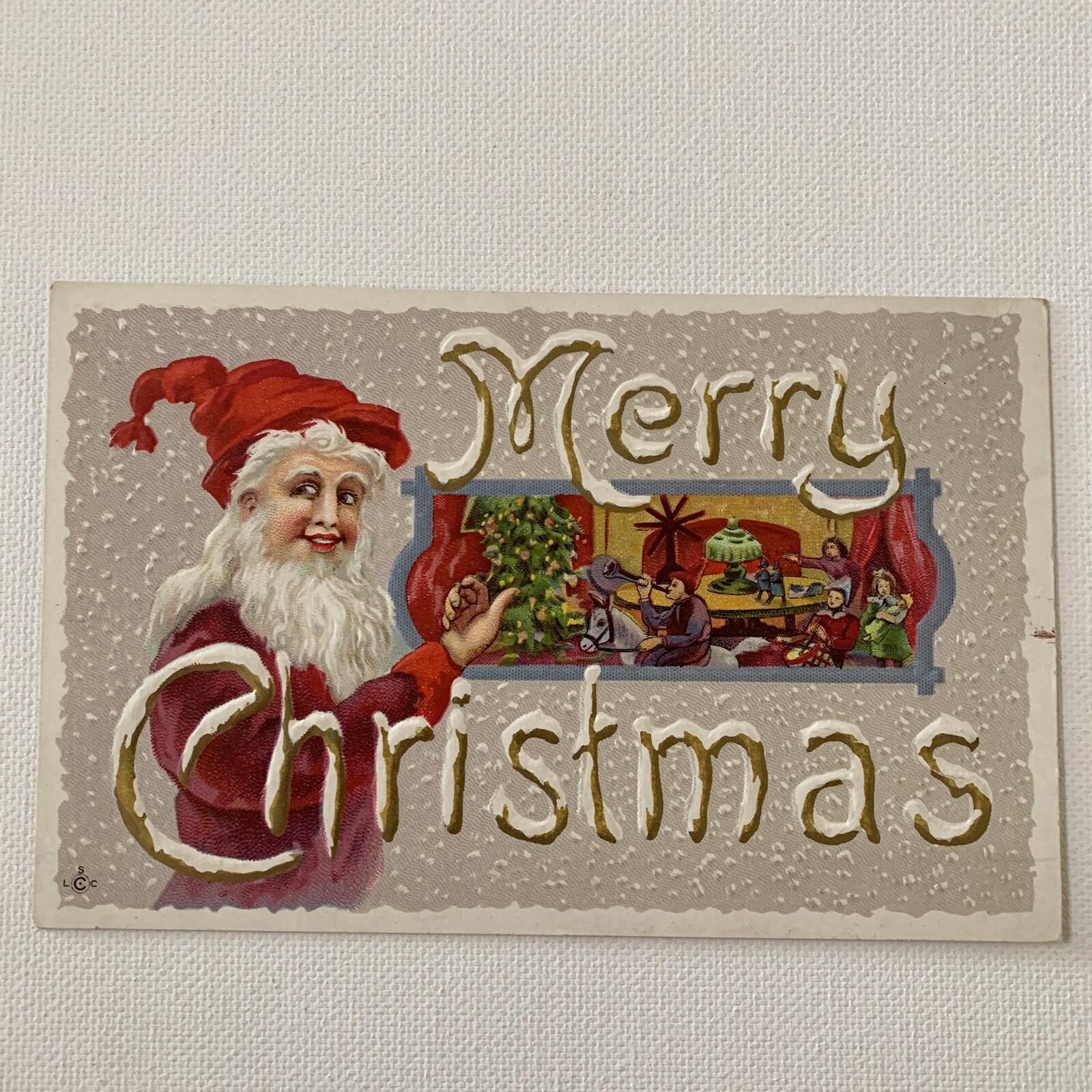 Antique Postcard Foil Embossed Christmas Beautiful Odd Lions Mane Santa 250 C