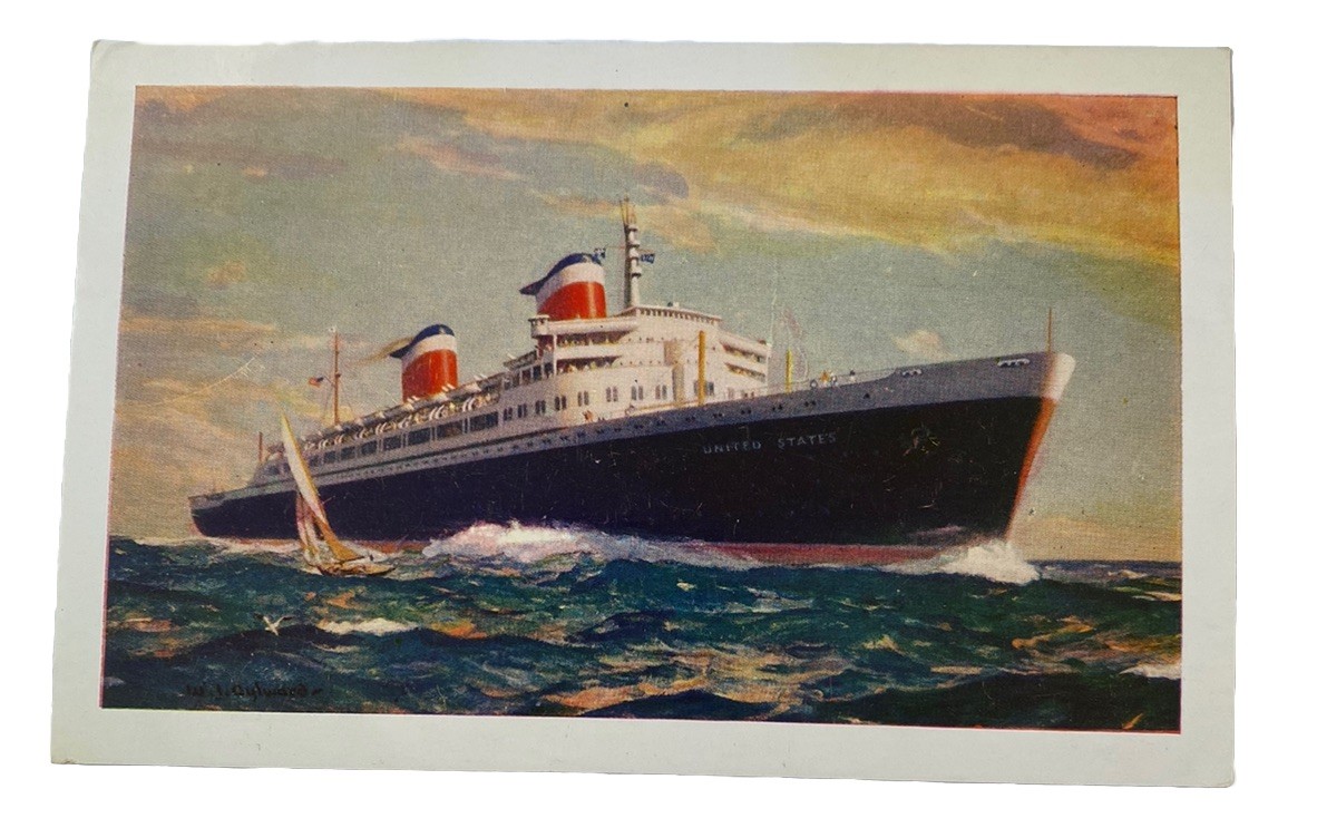 Vintage 1950s Postcard ~ New SS United States Cruise Ship ~ New York Europe