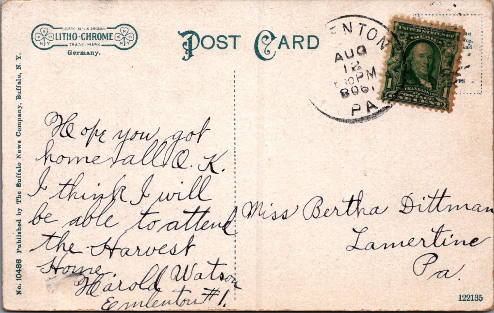 Monarch Park Amusement Park Franklin Oil City Pennsylvania 1908 postcard IP17