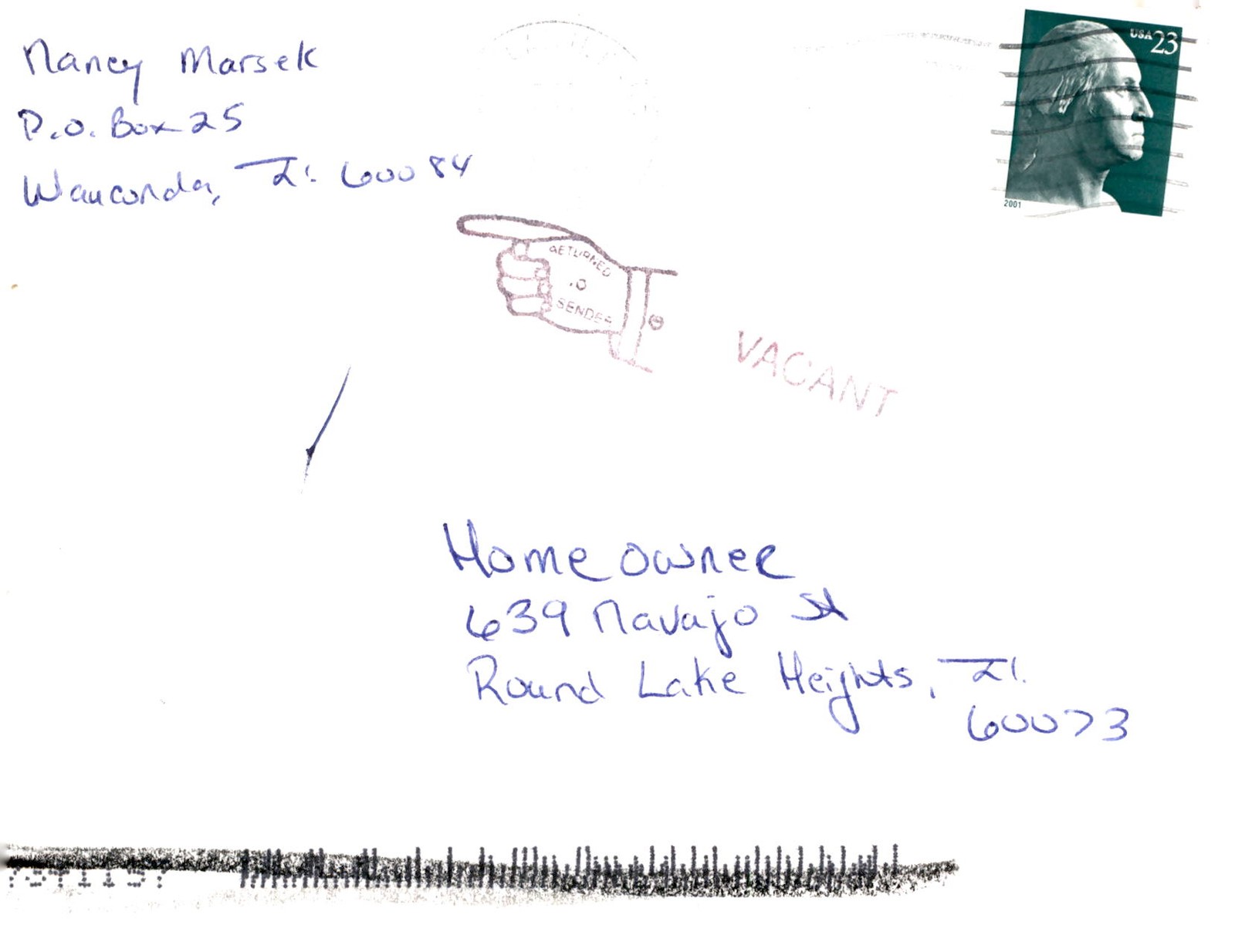 Nancy Marsek, Home Buyer in Round Lake Heights, 2001 Postcard