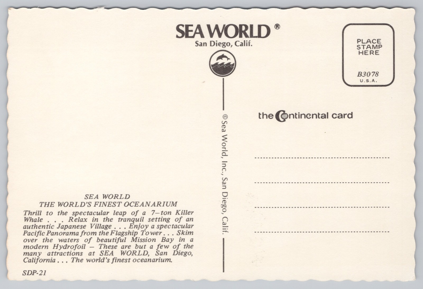 Sea World Mission Bay San Diego Vintage Continental Chrome 4×6 Postcard