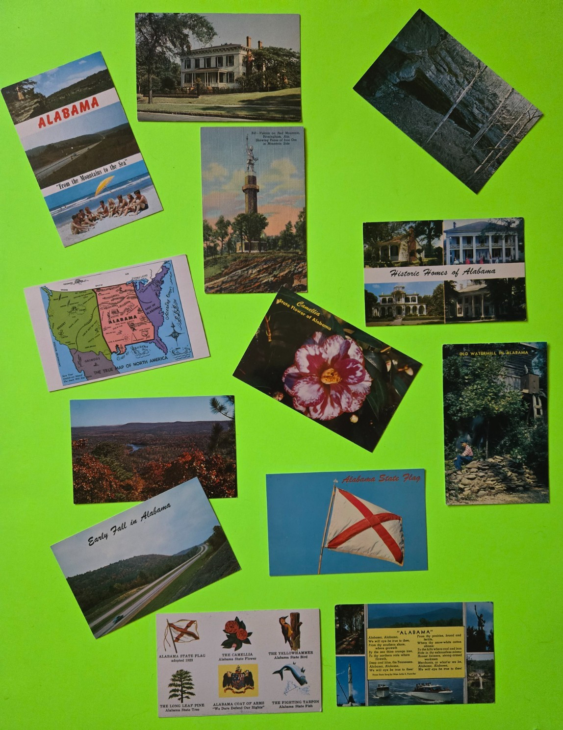 Lot of 13 vintage unposted (with one exception) postcards of Alabama – 1960s