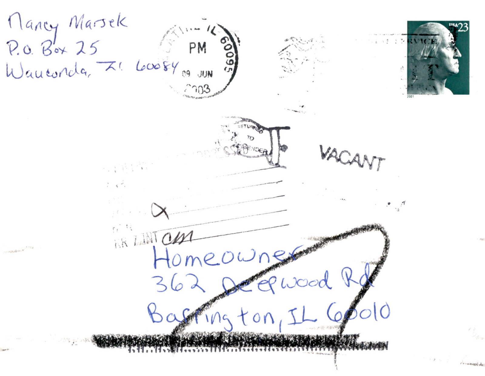 Nancy Marsek, Serious Home Buyer in Barrington, 2001 Postcard