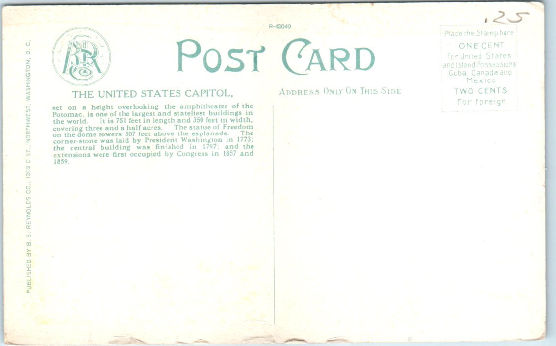 Postcard – The United States Capitol – Washington, District of Columbia